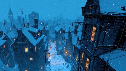 Snowy,?nighttime?European?town