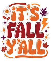 Cheerful fall themed vector design with flowers and leaves in retro style colors and black background