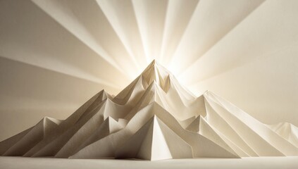 Origami mountain range, sun rays