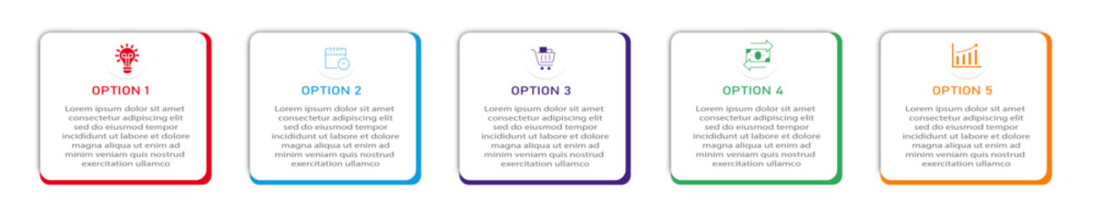 Business process visualization with 5 steps white timeline diagram | Infographic data presentation with icon | Vector illustration suit for business, web, corporate, presentation with red color