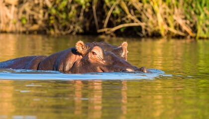 Fototapeta premium Two hippos in a river