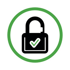 realistic padlock unlocked in circle with check mark eps on white background