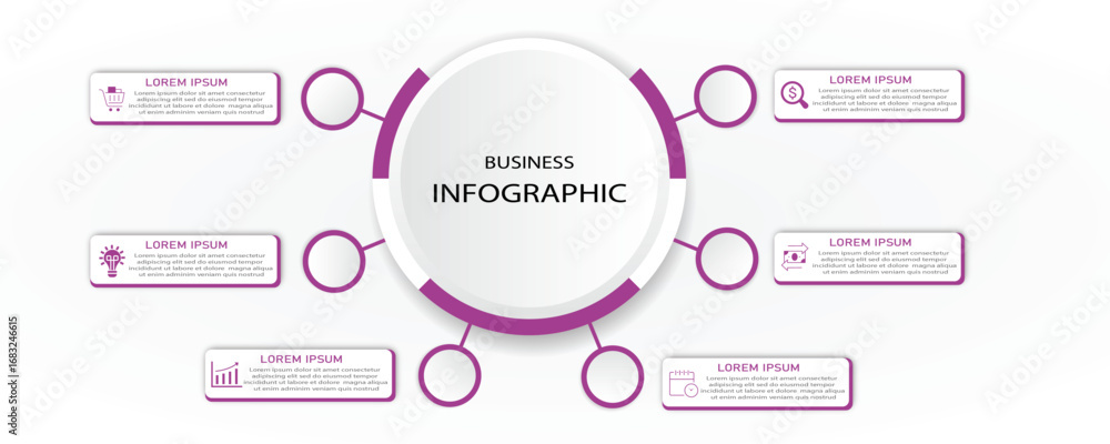 Poster business process with timeline and icon - infographic 6 steps or options cycle for visualization bus