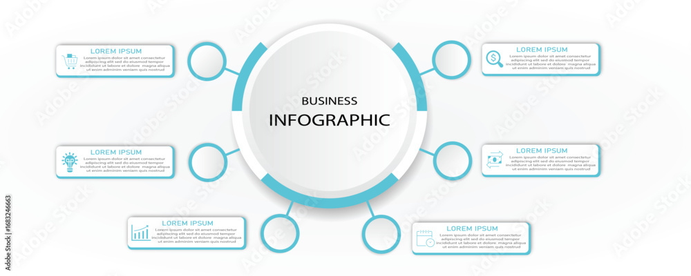 Poster business process with timeline and icon - infographic 6 steps or options cycle for visualization bus