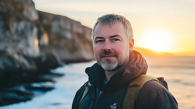 The iconic Barents Sea coast at the northern tip of Norway, with rugged cliffs and the midnight sun 