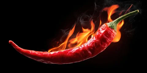 Plexiglas schilderij Hete pepers Fiery chili pepper on black background (1)  © Rahul