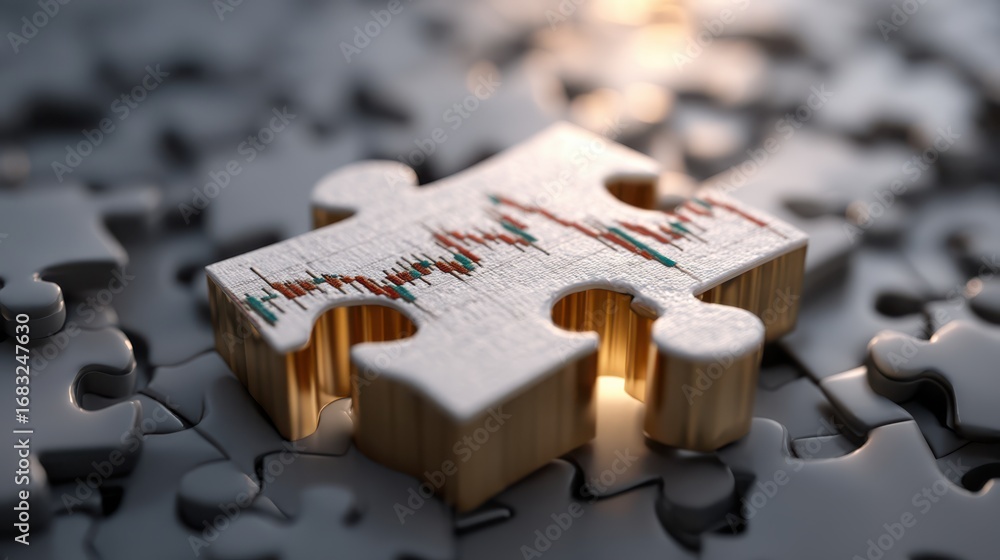 Poster A puzzle piece with a waveform design rests among other pieces, symbolizing connections and problem-solving in a visually striking way.