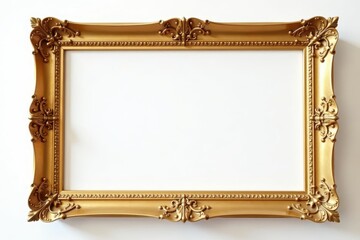 Grand gold frame, blank canvas, white backdrop, rococo, vintage