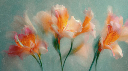 Soft Blurred Y2K Florals Vintage Backgrounds. Colorful flowers in soft focus with gentle hues creating a tranquil and dreamy atmosphere © Iren Art