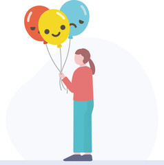 色々な表情の風船と女性