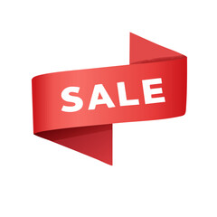 Fototapeta premium Red Ribbon Sale Banner with the Word SALE written in white letters