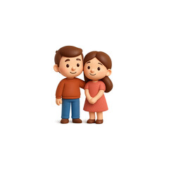 Cute 3d cartoon couple on transparent background