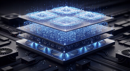 Abstract technology concept of a layered interconnected system