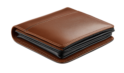 Closed Brown Leather Bi- Fold Wallet bi-fold accessory isolated on a transparent background