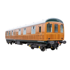 Obraz premium Vintage Wooden Train Car on Rails with Classic Design and Rich Natural Finish for Historical and Transportation Themes