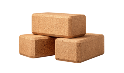 Three cork yoga blocks stacked together exercise fitness isolated on a transparent background