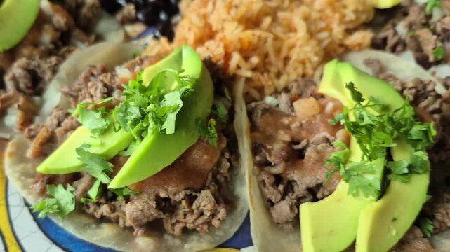 beef avocada soft taco with salsa amd beans authentic Mexican food  4k