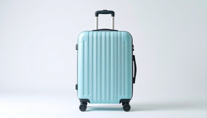 Blue hard-shell suitcase with vertical ribbed design, black wheels, and extended telescopic handle — set against a white background