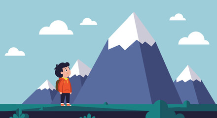 Child overcoming obstacles while gazing at mountains for inspirational content and personal development resources