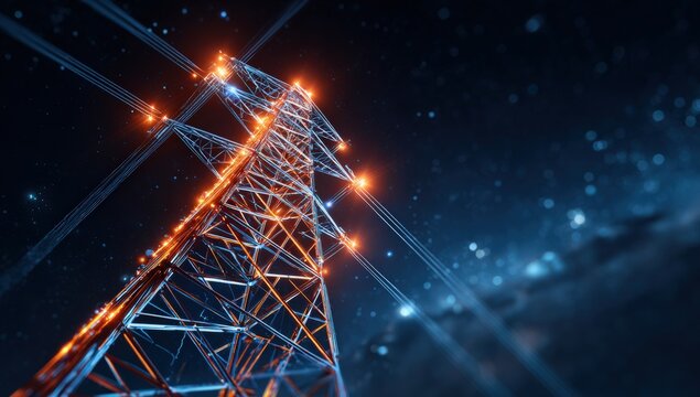 Power lines at night,  glowing wires