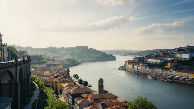 Porto cityscape with douro river and bridge