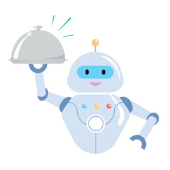 Vector illustration of Robot serving robot with food tray in restaurant. modern lifestyle dining robot concept.