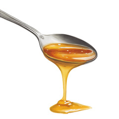 Spoonful of Golden Honey Dripping liquid sweet isolated on a transparent background