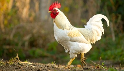Fototapeta premium White rooster in a field