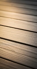 Fototapeta premium Close-up view of wooden planks arranged horizontally, showcasing texture and light play.