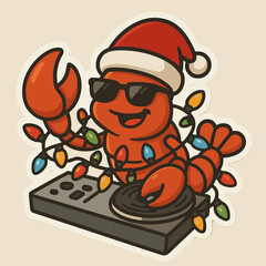 Funny vector illustration of a christmas DJ Crab