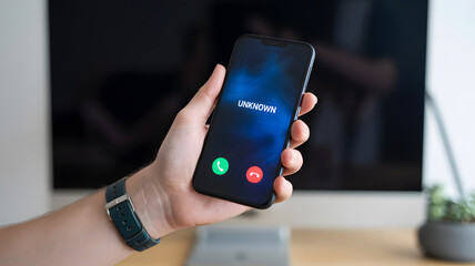Incoming call from Unknown number on smartphone, answering or declining option
