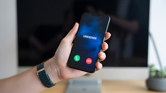 Incoming call from Unknown number on smartphone, answering or declining option