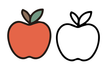 Cartoon red apple and outline for healthy concepts.