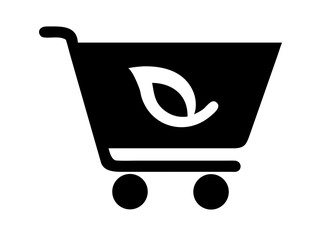 Illustration of a shopping cart with a leaf inside representing eco friendly shopping concept