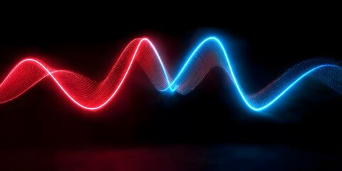 Colorful neon light wave lines on a black background, a glowing line art illustration, 