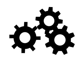 Three black gears interlocked and overlapping on a white background creating a sense of mechanism