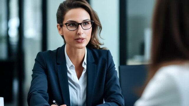 Business professional engages in a constructive conversation in a modern office setting during daytime hours