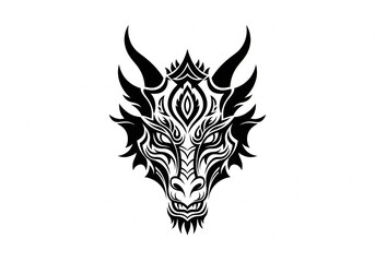 Fototapeta premium Fierce black tribal dragon head design with sharp horns and intricate facial details