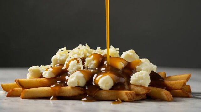 Delicious poutine with gravy and cheese curds served