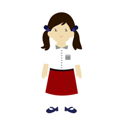 Girl with pigtails in school uniform, suitable for educational materials, childrens books, schoolrelated designs, and studentfocused projects.