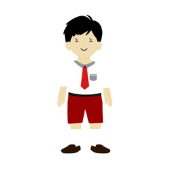 Suitable for child clothing advertisement, backtoschool campaigns, educational materials. The image features a young boy in a uniform shirt and shorts.