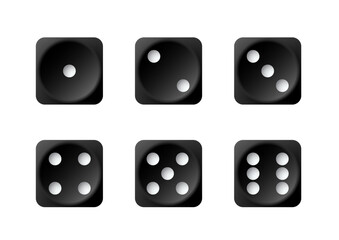 Black dice set. Set of dice with numbers. Vector illustration