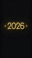 Glowing golden 2026 numerals with sparkling particles on full hd 4k stock image download black background