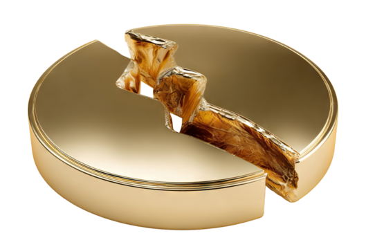 Closeup of gold blank coin split in half, isolated on transparent cutout background - Powered by Adobe