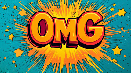 Explosion of comic book in pop art style with OMG text, colorful retro style.