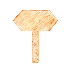 Watercolor wooden signboard, shield, banner for text. Brown hand drawn direction sign. Signs, designations for messages helping to find the way. Illustration with space for text.