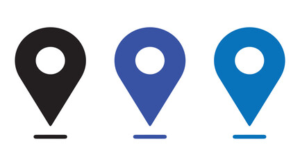 Set of Three Simple Map Markers in Bold Colors for UI Design