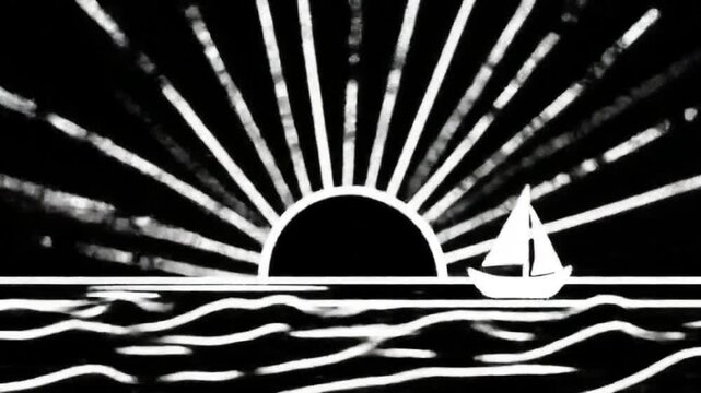 Vintage sailboat sunset illustration
