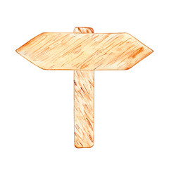 Watercolor wooden signboard, shield, banner for text. Brown hand drawn direction sign. Signs, designations for messages helping to find the way. Illustration with space for text.