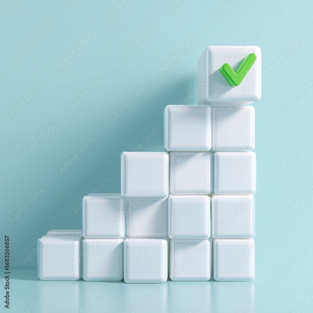 Aufkleber ascending to success: a 3d rendering showcasing an upward trajectory of achievements, where a green 